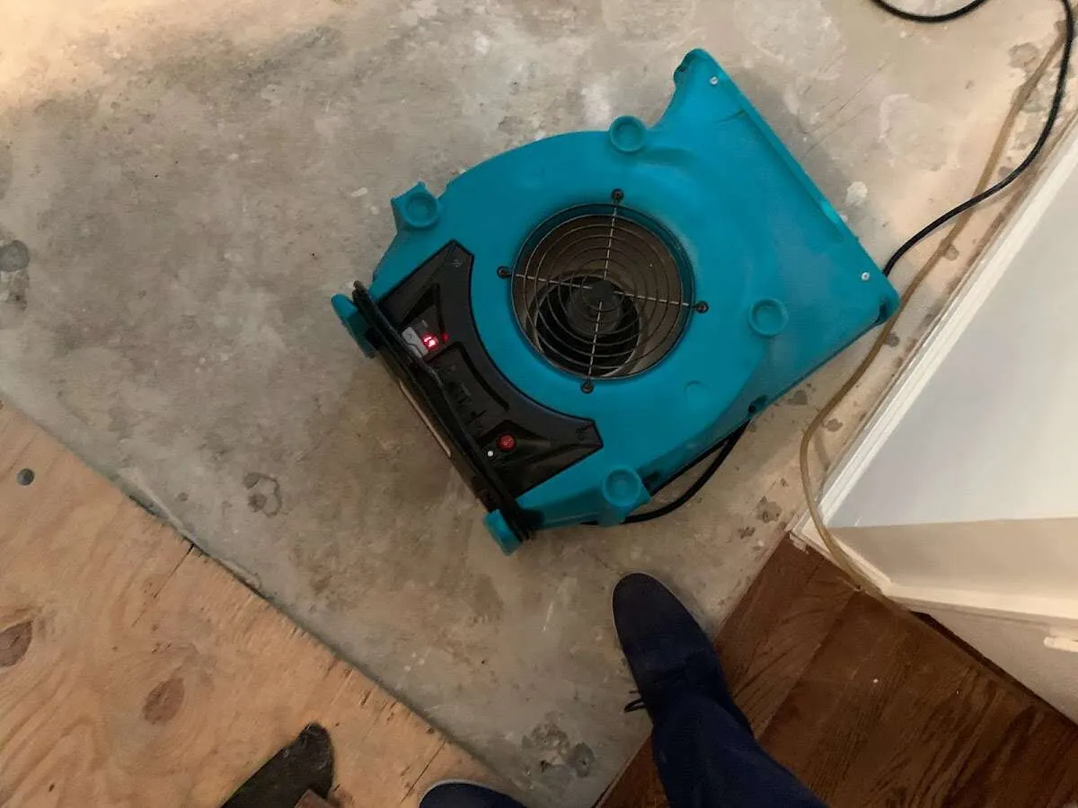 Air mover drying subfloor during Leak Detection & Repair in Munhall